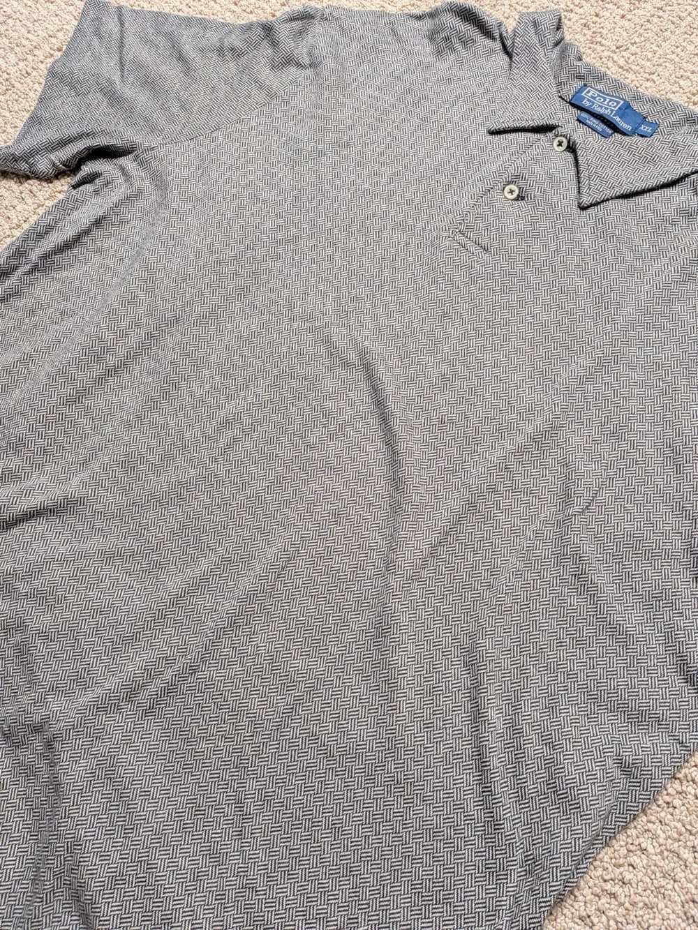 Ralph Lauren Men's XXL Pima Cotton Polo Shirt Grey Geometric Micro-Pattern